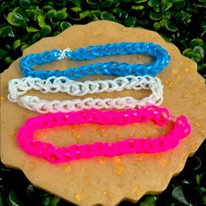 Vibrant Chain Link Bracelets Set - Blue, White, Pink